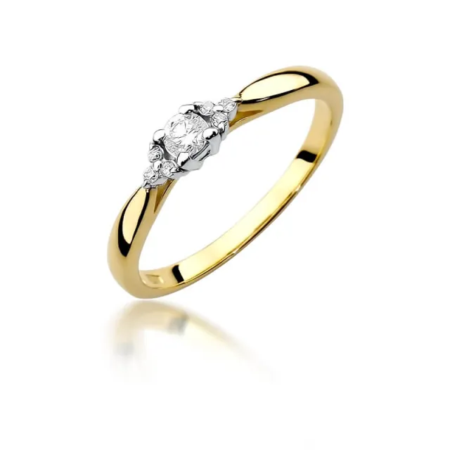 Złoty Pierścionek 585 z diamentem brylant 0,10ct