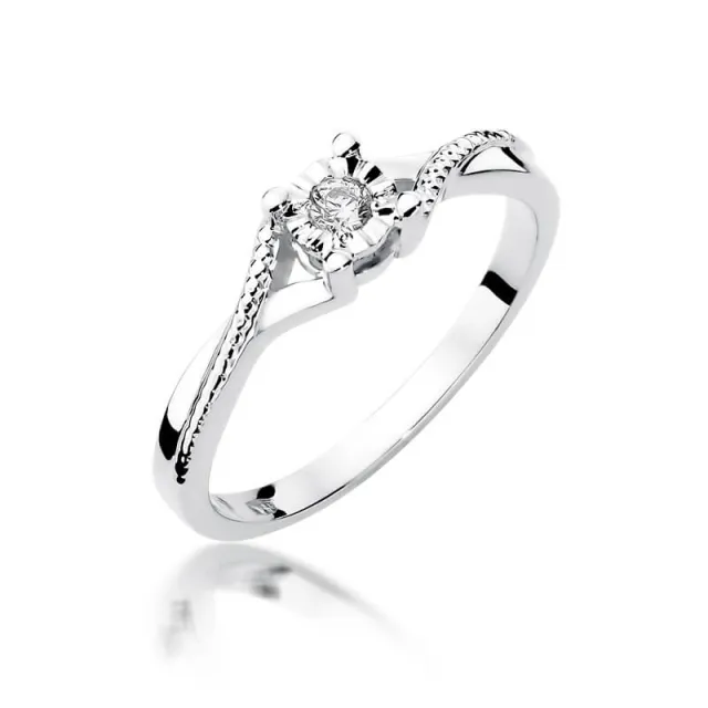 Złoty pierścionek z diamentem Białe złoto EW-361 0,08ct