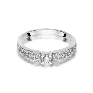 Złoty pierścionek z diamentami białe złoto 0,13ct