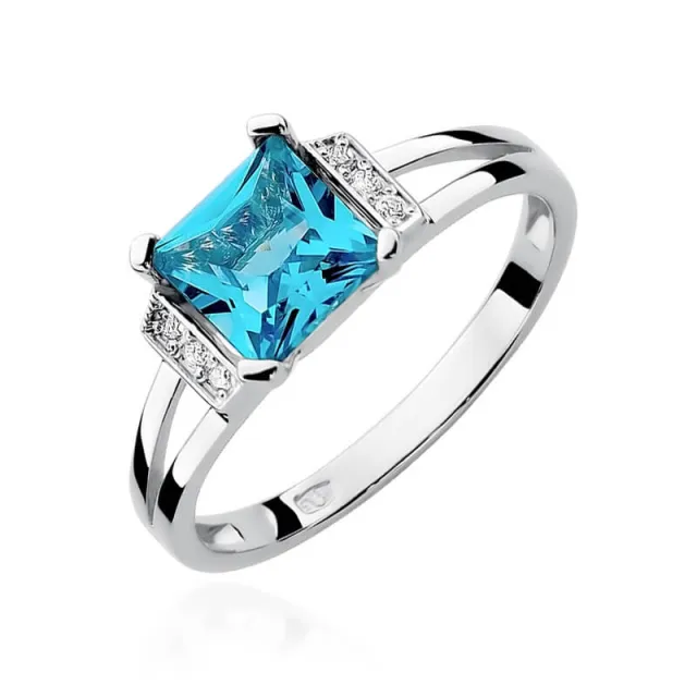 Złoty pierścionek z diamentem Białe złoto EW-103 topaz