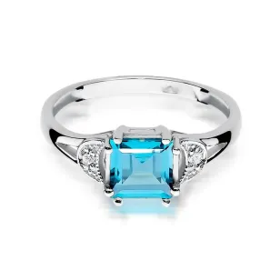 Złoty pierścionek z diamentem Białe złoto EW-40B topaz