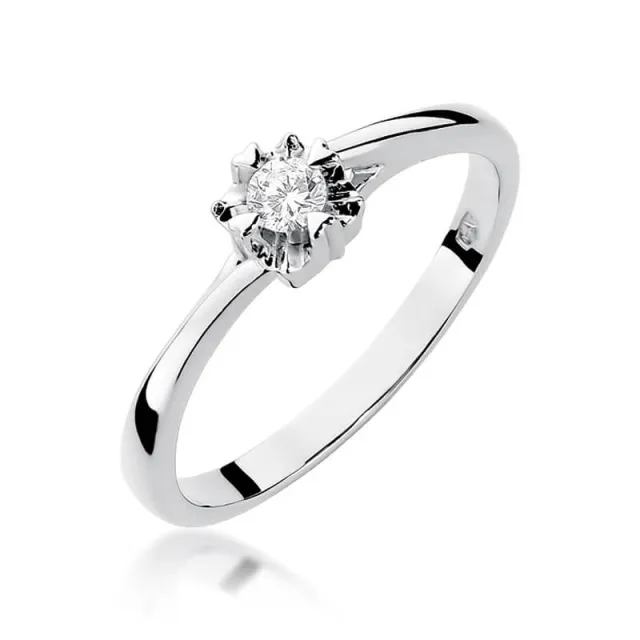 Złoty pierścionek z diamentem Białe złoto EW-318 0,10ct